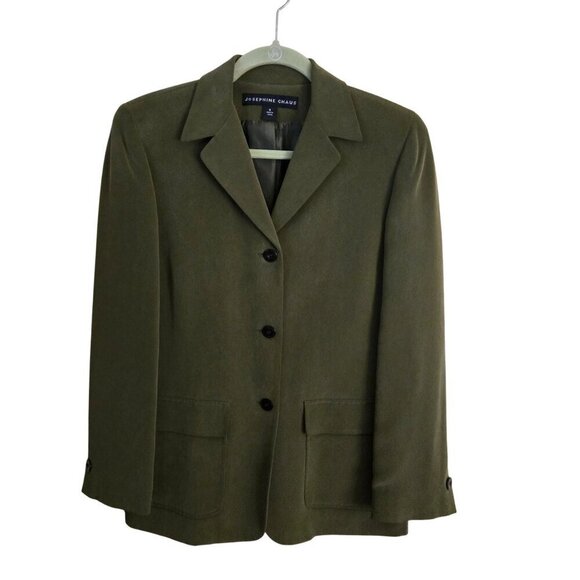Josephine Chaus 100% Silk Olive Green 3 Button Blazer Size 6 - Picture 1 of 4